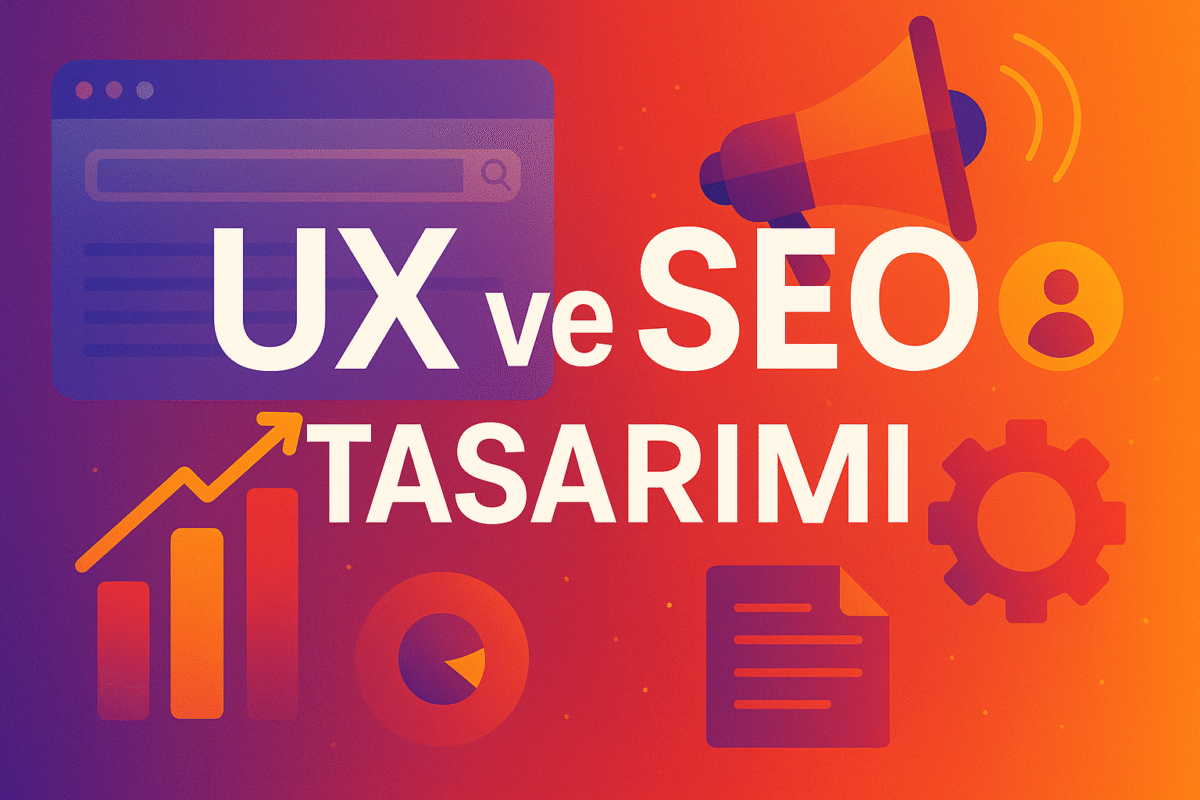 UX ve SEO tasarımı temalı dijital pazarlama görseli