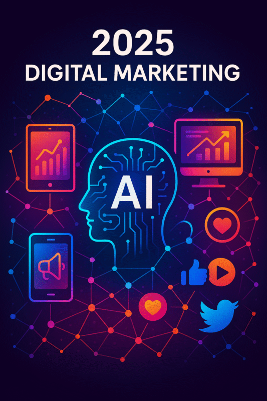 2025 dijital pazarlama trendleri ve yapay zeka konseptli gorsel