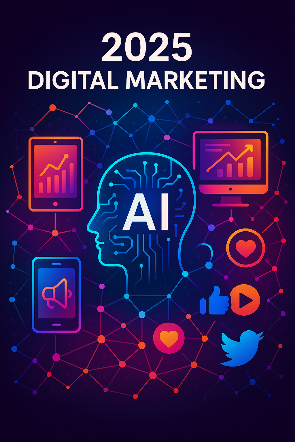 2025 dijital pazarlama trendleri ve yapay zeka konseptli gorsel